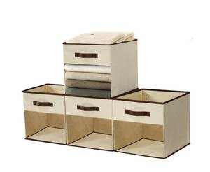lot 6459 image: DECOMOMO Storage Baskets for Shelves 13x15x13 Storage Cube Bins with Clear Window, Kallax Storage Cubes for Organizing Shelves Nursery Toy (Kallax  4pcs, Beige)