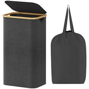 lot 6460 image: Lifewit 100L Laundry Basket with Lid, Clothes Hampers for Laundry with Bamboo Handles and A Removable Laundry Bag, Large Foldable Laundry Hamper for Bedroom, Bathroom, Dorm, Laundry Room, Dark Gray