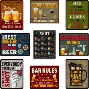 lot 6465 image: Clabby 9 Pcs Beer Poster Bar Sign Poster, Funny Bar Signs Set Vintage Shots Menu Vintage Cardboard Bar Sign for Home Bar Wall Decorations Diner Cafe Pub Man Garage Retro, 11 x 14 Inch, Bundle 9 Styles