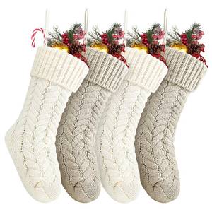 lot 6467 image: Fesciory 18 Inches Christmas Stockings Bulk, 4 Pack Large Size Cable Knitted Fireplace Hanging Stockings for Family Holiday Xmas Party Decorations, Ivory White&Khaki