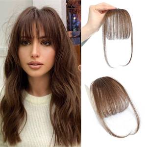 lot 6468 image: Clip In Bangs 100% Human Hair Bangs Clip In Hair Extensions Clip On Bangs Wispy Light Brown Clip In Bangs Real Human Hair Fake Bangs For Natural Hair