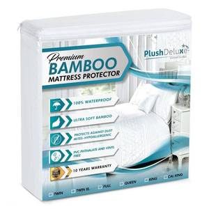 lot 6474 image: PlushDeluxe Premium Bamboo Mattress Protector �� King Size, Waterproof, & Ultra Soft Breathable Noiseless Washable Bed Mattress Cover for Comfort & Protection - White