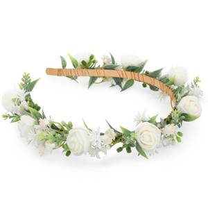 lot 6487 image: KorViSHOW White Flower Crown Hairband - Rose Flower Headband for Womens Wedding, Party, Festival Decoration, Hair Styling Accessory
