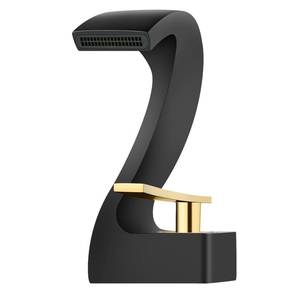 lot 6488 image: Bathroom Faucet Black and Gold��Single Hole Single Handle Solid Brass Bathroom Sink Faucet��Unique Arcuate Waterfall Faucet Black for Modern Bathroom Vanity with Pop-Up Drain and Supply Hoses
