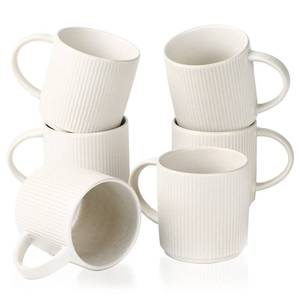 lot 6492 image: famiware Coffee Mug Set for 6, Star 12 oz Catering Mugs Cup Set with Handle for Coffee, Tea, Cocoa, Milk - Ceramic Stoneware Drinkware Set, Matte White
