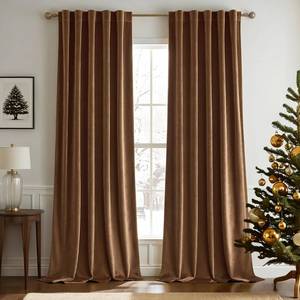 lot 7090 image: Woaboy Back Tab & Rod Pocket Velvet Curtains 84 Inches Long 2 Panels Set, Brown Classical Thermal Insulated Light Blocking Window Drapes for Bedroom Living Room Nursery Privacy, W52 x L84