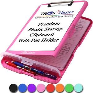 lot 7091 image: Think2Master Pink Plastic Storage Clipboard with Pencil Holder.  25% Heavier & 25% Sturdier Heavy Duty. Must Have for Nurses, Teachers & Classrooms.