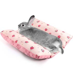 lot 7092 image: Tierecare Rabbit Bed 16 x 14 Bunny Pillow Reversible Mat with Soft Cushion Support Concave Floor Mat for Indoor Rabbits Kittens Small Animals Pink