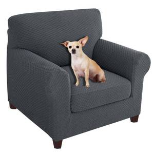 lot 7094 image: YEMYHOM Latest Checkered 2 Pieces Chair Covers for Living Room High Stretch Thickened Chair Slipcovers with Arms Anti Slip Elastic Armchair Sofa Couch Protector (Dark Gray), 31-46(1 Cushion)