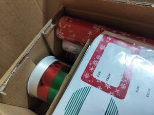 lot 7099 image: Hallmark Gift Wrap Ensemble 3rolls 40seals 10bows and 4ribbons
