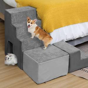 lot 7104 image: Foam Dog Stairs for High Beds, A.FATI Adjusts to Either Side of Bed, L Shaped Foam Pet Stairs for High Beds 24-28 inches High Tall, Non-Slip Dog Ramps for Small Dogs, for Older DogsCats - Retail $75.83