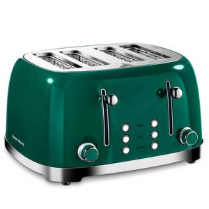 lot 7105 image: Roter Mond 4 Slice Toaster Retro Stainless Steel Toasters with Bagel Defrost Cancel Function, 6 Browning Settings, Extre Wide Slot, Green, ST033
