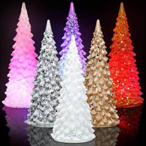 lot 7108 image: Ganeen 6 Pcs Acrylic Lighted Christmas Tree Metallic Glitter Christmas Tree Night Light Colorful LED Xmas Table Lamp Color Changing Xmas Tree Decor Holiday Decor (Gold, Silver, White)