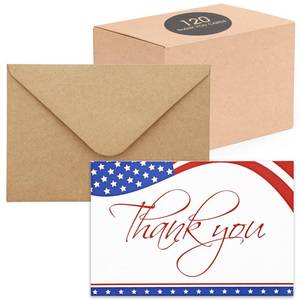 lot 8011 image: Pipilo Press 120 Pack 4x6-inch Bulk Patriotic Thank You Cards with Envelopes for Veterans Day and 4th of July - American Flag Appreciation Gift Notes