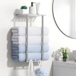 lot 8014 image: Towel Racks for Bathroom, Wall Mounted Bath Towel Holder Storage Organizer for Rolled or Folded Towels, Towel Storage for Small Bathroom (Brushed Nickle)