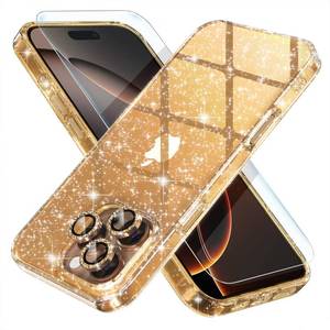 lot 8017 image: Choiche Compatible for iPhone 16 Pro Case, Women Cute Clear Glitter Bling Sparkly Case, 3 x Diamond Camera Lens Protectors 2 x Tempered Glass Screen Protectors 6.3-inch (Glitter Gold)