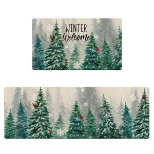 lot 8019 image: Stology Winter Welcome Decorative Kitchen Rugs Set of 2, Farmhouse Pine Tree Cardinal Kitchen Mat Snowflakes Non-Slip Floor Mat, Winter Decorations for Home Kitchen - 17x29 and 17x47 Inch
