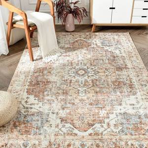 lot 8021 image: jinchan Area Rug 4x6 Washable Rug Vintage Rug Indoor Floor Cover Print Distressed Carpet Brick Red Multi Thin Rug Chenille Mat Foldable Accent Rug Lightweight Kitchen Living Room Bedroom Dining Room