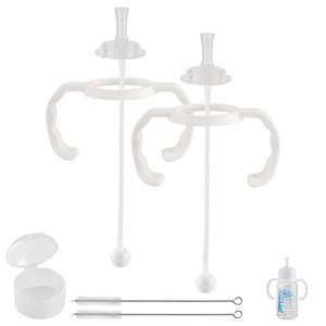 lot 8037 image: Straw Cup Conversion Kit for Dr Browns Narrow and Narrow Glass Baby Bottles, Spill-Proof Transition Kit with Silicone Straw Nipple, Weighted Straw, Handle, 2 Pack, 6m