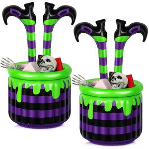lot 8040 image: Liliful 2 Pack 40 Halloween Inflatable Witch Legs Cooler Witches Cauldron with Leg Large Capacity Witch Ice Drink Cooler Halloween Party Supplies for Indoor Outdoor Halloween Party Photo Prop Decor
