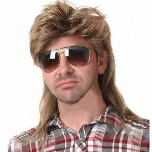 lot 8066 image: Swiking Mens Mullet Wig Light Brown Retro 70s 80s Disco Rocker Curly Punk Fancy Party Halloween Cosplay Costume Wigs (Light Brown)