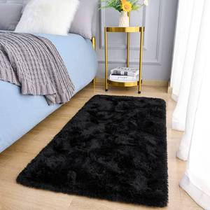 lot 8067 image: Amearea Shag Fluffy Small Rug, 2x4 Feet Throw Rugs for Bedroom Girls Living Room, Extra Soft and Fuzzy Shaggy Carpet, Non Slip, Solid Color Nursery Home Floor Decor Carpets, Black