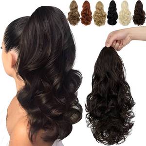 lot 8070 image: FELENDY 15 Ponytail Extension Drawstring Curly Wavy Ponytail Extensions Clip in Long Pony Tails Hair Cute Synthetic Piece for Women Dark Brown