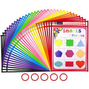 lot 8071 image: Gamenote Dry Erase Pockets 30 Pack with Rings - Oversized Reusable Plastic Sleeves Shop Ticket Holders Sheet Protectors Teacher Supplies for Classroom Organization (Colorful)