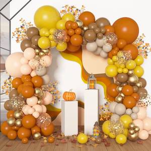lot 8074 image: 173Pcs Fall Thanksgiving Balloons Arch Garland Kit, Burnt Orange Yellow Brown Nude White Sand Balloons for Autumn Fall Birthday Boho Little Pumpkin Baby Shower Party Decorations Supplies