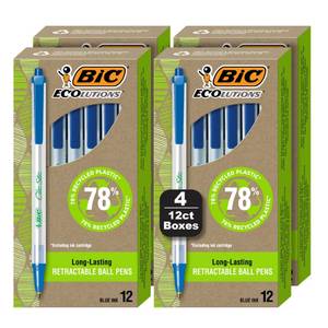 lot 8077 image: BIC Ecolutions Clic Stic Blue Ballpoint Pens, Medium Point (1.0mm), 48-Count Pack, Retractable Ball Point Pens Made from 78% Recycled Plastic
