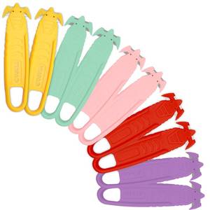 lot 8081 image: T TOVIA Safety Box Cutter Knife of Recessed Concealed Stainless Steel Blade, 10-Pack Package Opener Plastic Cutter for Box, Carton, Shrink Wrap, Plastic Straps, 5 Color