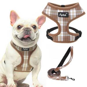 lot 8092 image: PUPTECK Soft Mesh Dog Harness and Leash Set Pet Puppy Cat Comfort Padded Vest No Pull Harnesses, Brown, S