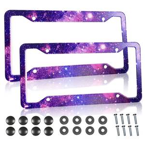 lot 8109 image: Purple License Plate Frames Galaxy License Plates Covers Aluminum Metal Starry Sky Night Car Tag Holders 4 Holes for US Canadian Car (Set of 2, 12.3 x 6.3)