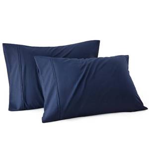 lot 8112 image: Bedsure Pillow Cases Queen Size Set of 2 - Polyester & Rayon Derived from Bamboo Cooling Pillowcase, Breathable, Soft and Wrinkle-Free Pillow Covers with Envelope Closure, Navy Blue, 20x30 Inches