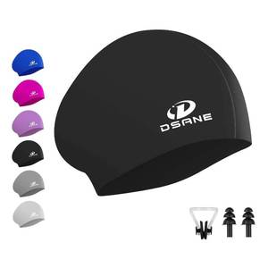 lot 8118 image: Womens Silicone Swim Cap for Long Hair,3D Ergonomic Design Silicone Swimming Caps for Women Kids Men Adults Boys Girls with Ear Plug and Nose Clip(BlackM)