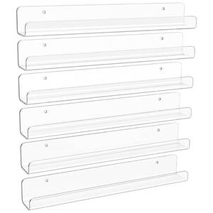 lot 8120 image: upsimples 6 Pack Clear Acrylic Shelves, 12 Nursery Book Shelves for Wall, Floating Bookshelf for Kids Baby, Vinyl Display, Record Holder, Magazine Rack, Picture Ledge Shelf