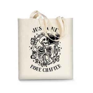 lot 8121 image: AUSVKAI Canvas Tote Bag Aesthetic for Women, Cute JUST ONE MORE CHAPTER Reusable Cotton Bags for Shopping College Beach Trendy Gifts