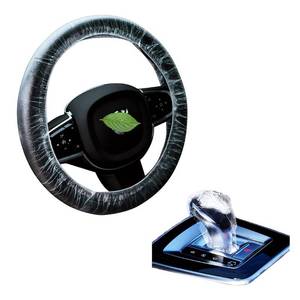 lot 8138 image: Universal Disposable Steering Wheel Cover with 100 Disposable Steering Wheel Covers and 100 Disposable Gearbox Covers with Elastic Decorative Strips Used for auto Parts Protection (200 PCS)