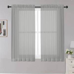 lot 8140 image: OWENIE Sheer Curtains Grey 45 inches Long, Light Filtering Tiers Curtains Sheers for Kitchen, Basement, Bedroom, Short Curtains Panels Rod Pocket 2 Panels, Cafe Curtains Small Window, 42 W x 45 L