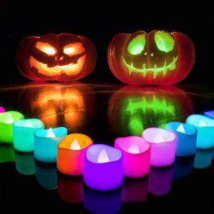 lot 8142 image: Homemory Multi Color Changing Tea Lights Battery Operated, 7-Color Changing LED Plastic Holiday Candles for Halloween, Pumpkin, Ofrenda, Christmas, Party, Dia1.5 x H1.3, 24-Pack White Base
