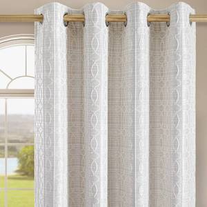 lot 8151 image: Cream and Silvery 100% Blackout Curtains 108 Inch Length 2 Panels, Jacquard Thermal Insulated Noise Reducing Grommet Drapes for Bedroom Living Room, 2pcs, 52 W x 108 L