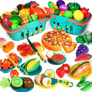 lot 8155 image: A 100 PCS Cutting Play Food Toy for Kids Kitchen, Pretend Food Toys for Toddlers, Play Kitchen Toys Accessories with 2 Baskets, Fake FoodFruitVegetable, Birthday Gifts for 3 4 5 Years old Boys Girls
