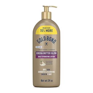 lot 8159 image: Gold Bond Cocoa Butter Glow Daily Hydrating Lotion with Shea Butter, Cocoa Butter & Coconut Oil, Exfoliating Moisturizer for Dry Skin, 24 oz.