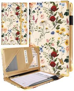 lot 8163 image: Slohif Server Book for Waitress Cute Serving Books with Zipper Pocket Accessories Leather Server Check Book Restaurant Waiter Server Booklet Ticket Book Holder Flower