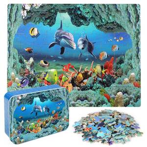 lot 8165 image: LELEMON 100 Pieces Puzzles for Kids Ages 4-8 Year Old Underwater World Theme Dolphins Fishes Jigsaw Puzzle for Children Learning Ocean Educational Puzzles Toys for Boys and Girls
