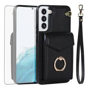 lot 8167 image: Asuwish Phone Case for Samsung Galaxy S22 Plus S22 5G Wallet Cover with Tempered Glass Screen Protector and RFID Blocking Ring Card Holder Leather Cell S225G S22plus 22S  S 22 22 Women Men Black