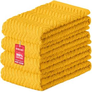 lot 8200 image: DecorRack 100% Cotton Kitchen Towels, 15 x 25 Absorbent Dish Towels Premium Quality 400 GSM Yellow (Pack of 4)