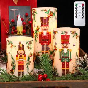 lot 8211 image: PETRISTRIKE Flameless Christmas Candles Battery Operated, Realistic Flickering Flameless Candles with Timer & Remote, Holiday Led Pillar Candles for Holiday Decorations, Nutcracker