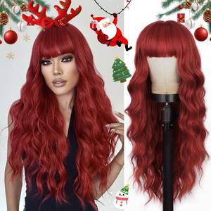 lot 8216 image: Lativ Red Wig With Bangs Long Red Wigs for Women 26 Inches Curly Wavy Hair Natural Looking Heat Resistant Fiber Wig for Girls Halloween Party Use