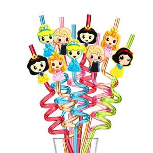 lot 8222 image: Peiking Reusable Princess Drinking Plastic Straws25 and 2 Cleaning Brush, Disneyprincess Birthday Party Supplies, Princess Party Favors Decorations- set of 27